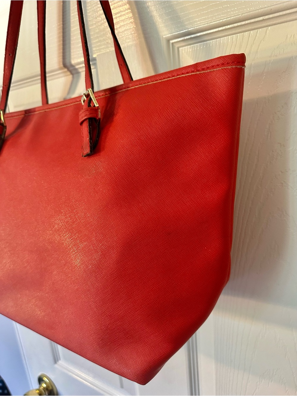 Michael Kors Red Saffiano Leather Tote with MK Charm 11tallx15wide - Picture 6 of 15